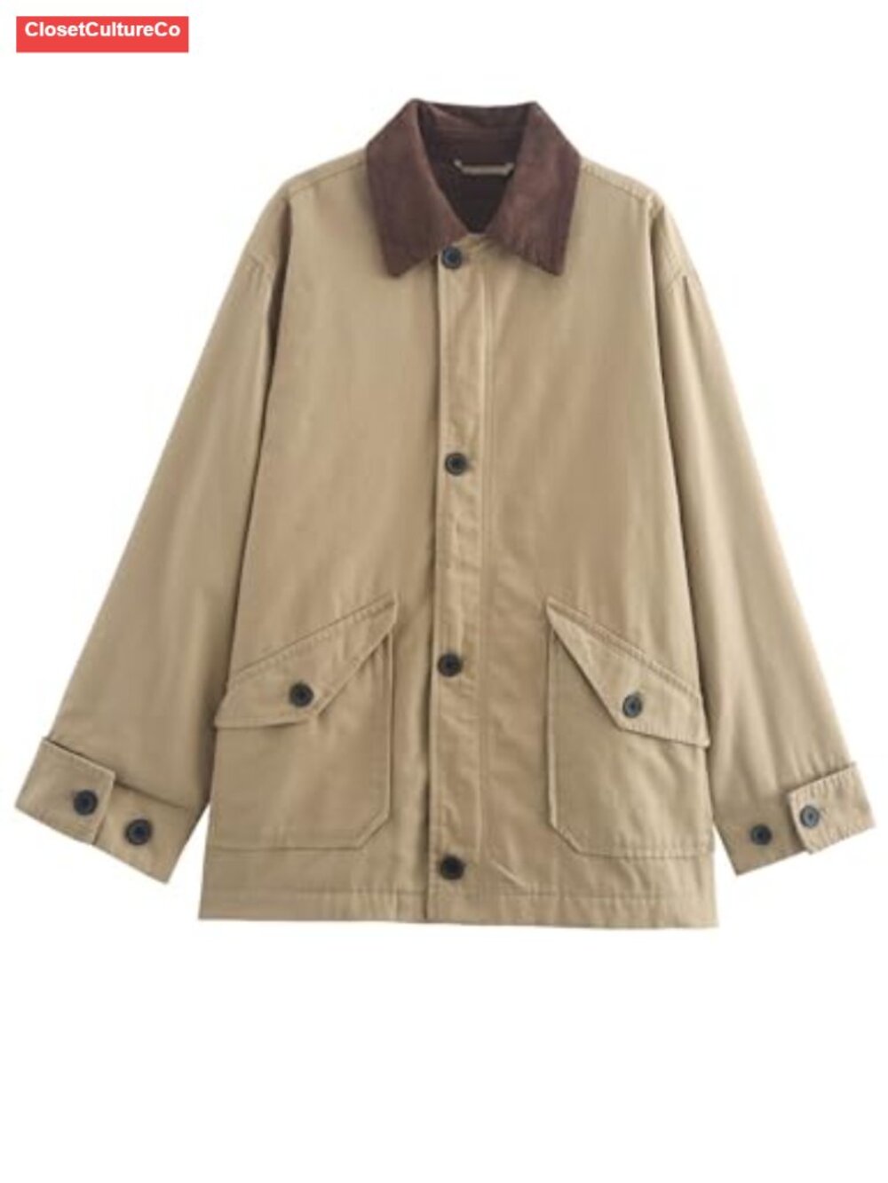 Oversized Canvas Barn Jacket Button Down Corduroy Collar Casual Fall Outerwear